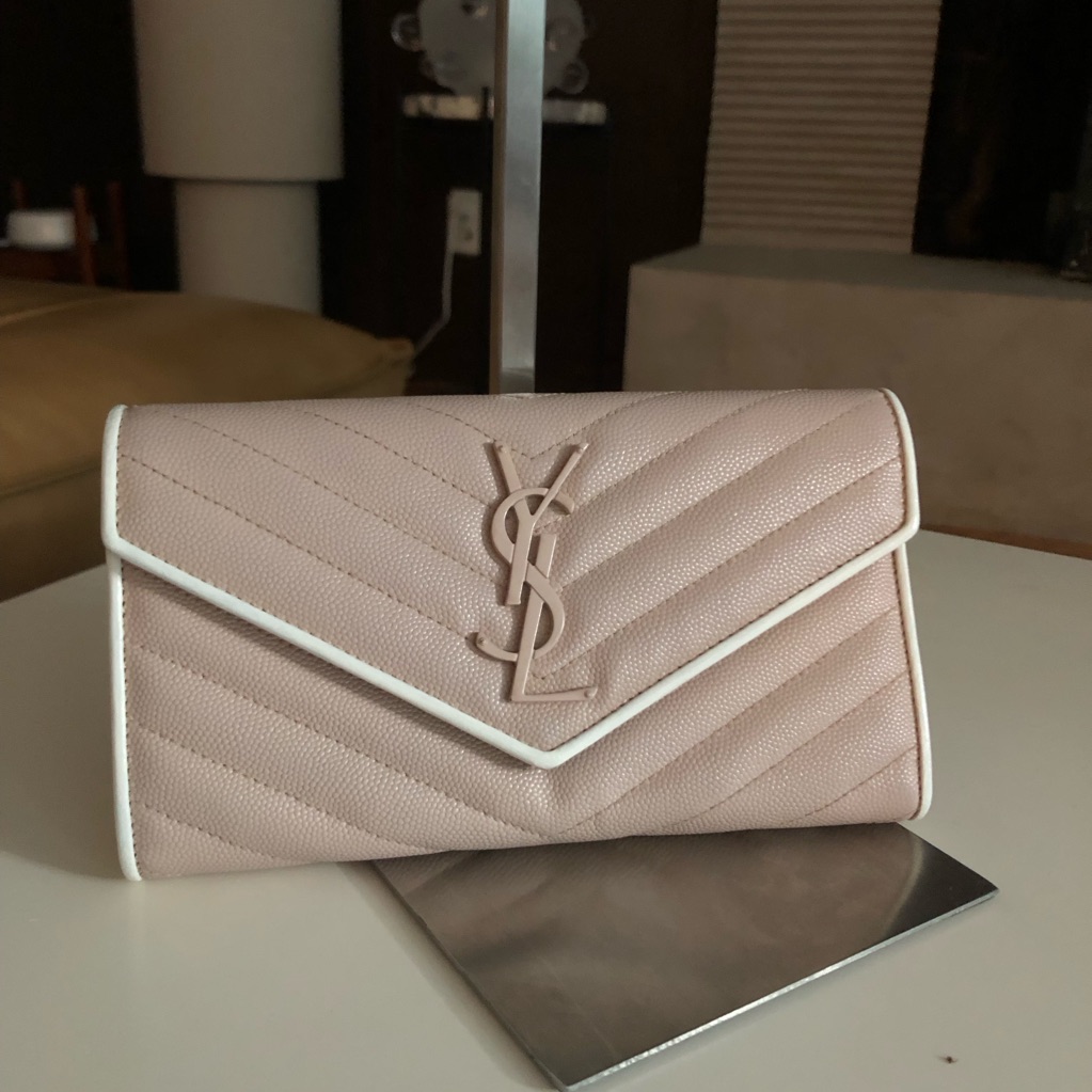 Yves Saint Laurent Blush Pink Quilted Envelope Wallet
